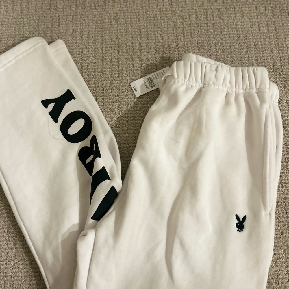 PLAYBOY Kids White Joggers with Black Logo